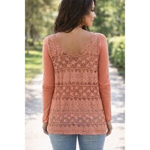 Free People Light Weight Coral Long Sleeve Modal  Lace Back Size Large Boho